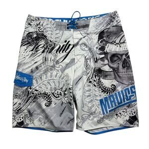 Vintage Y2K Maui & Sons Skull Swim Trunks